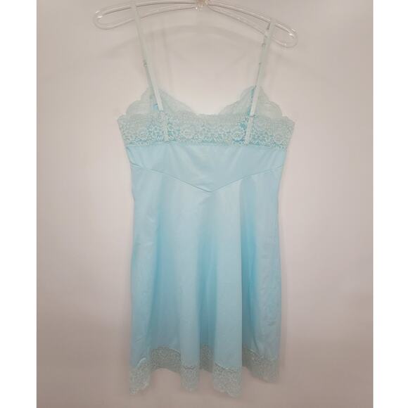 Vintage Van Raalte Blue Satin Embroidered Lace Slip Dress Feminine Nostalgia‎ - Picture 3 of 10